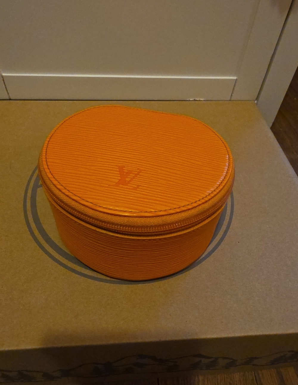 Louis Vuitton Orange Epi Leather Round Travel Jewelry Case
